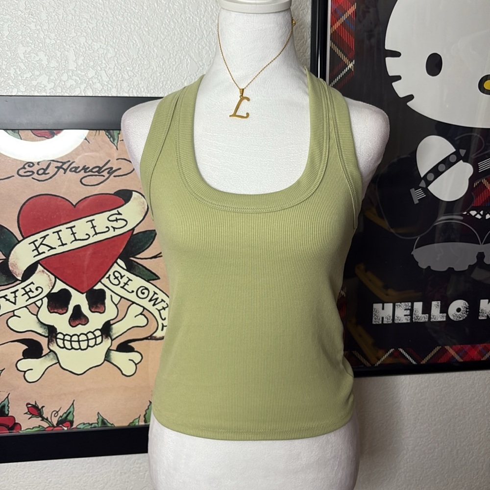Green Ribbed Halter Top